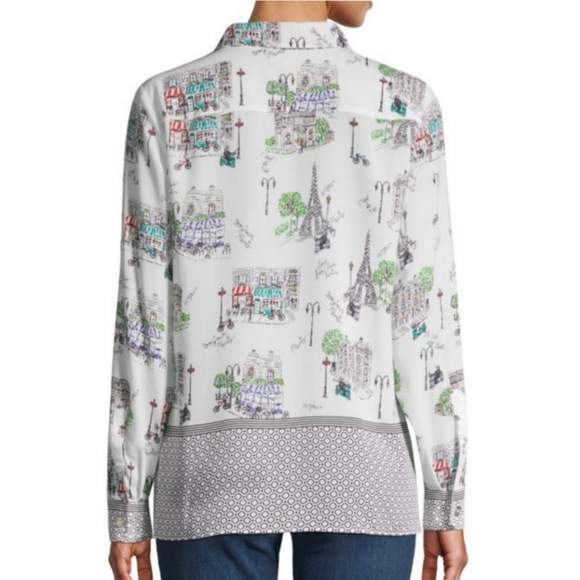 PARIS KARL LAGERFELD PARIS Mixed Print Long-Sleeve Button Down Shirt Sz - Picture 3 of 9